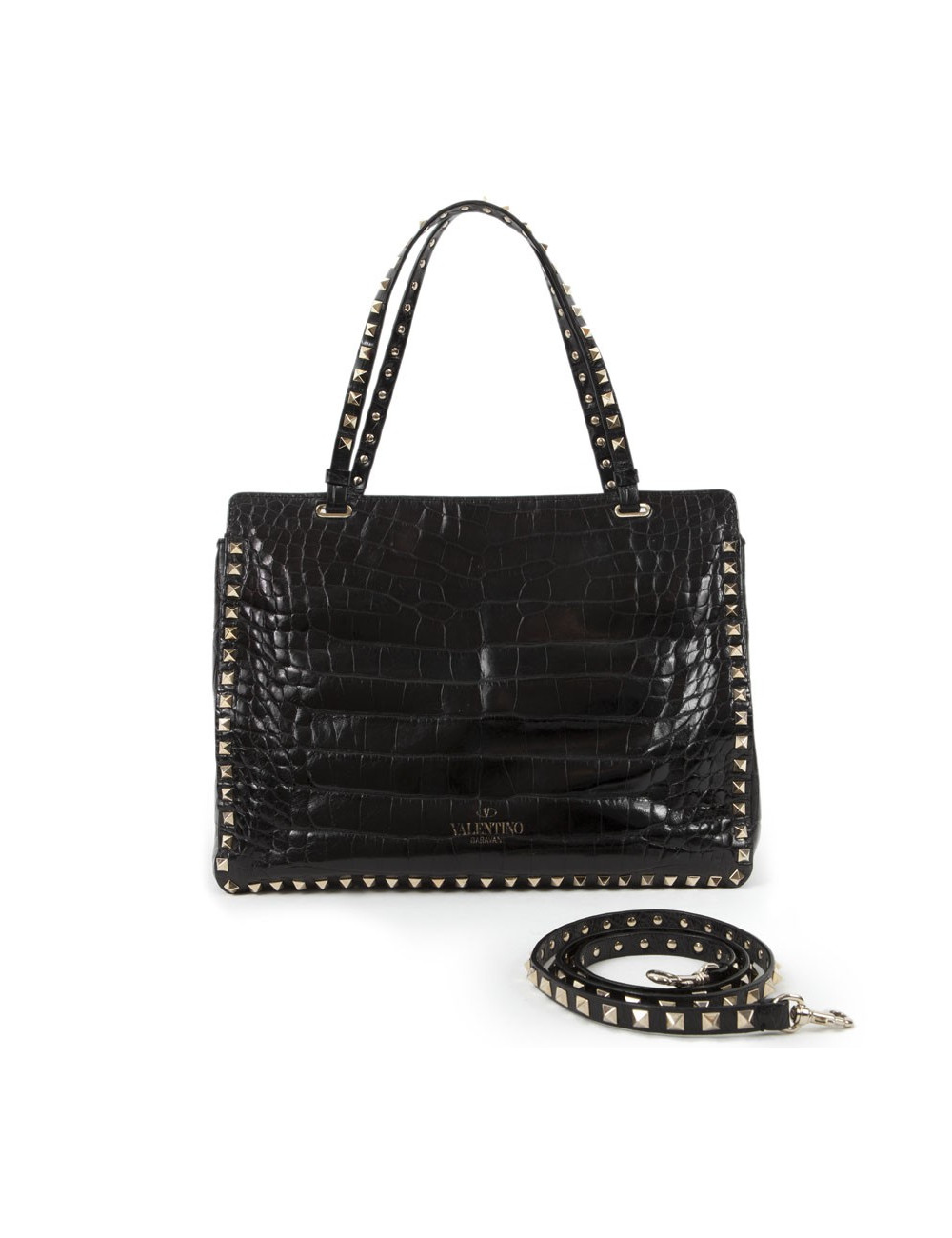 Sac VALENTINO GARAVANI trapèze rockstud crocodile noir