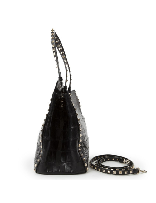 VALENTINO GARAVANI trapeze channeling black crocodile bag