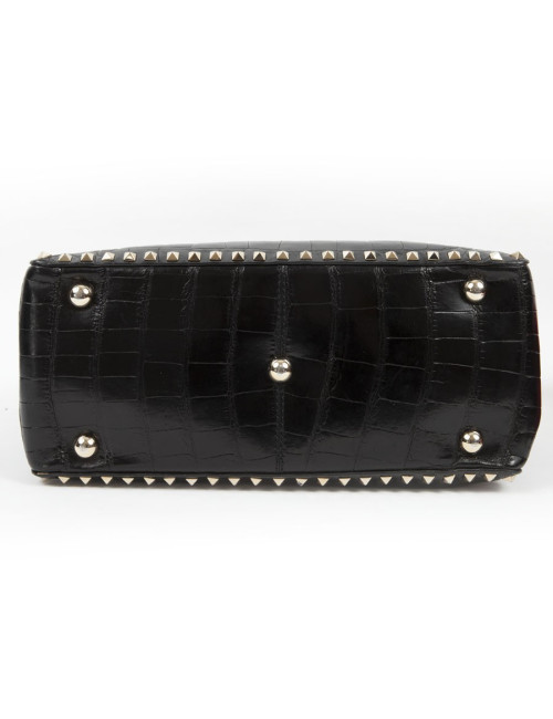Sac VALENTINO GARAVANI trapèze rockstud crocodile noir
