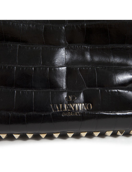 VALENTINO GARAVANI trapeze channeling black crocodile bag