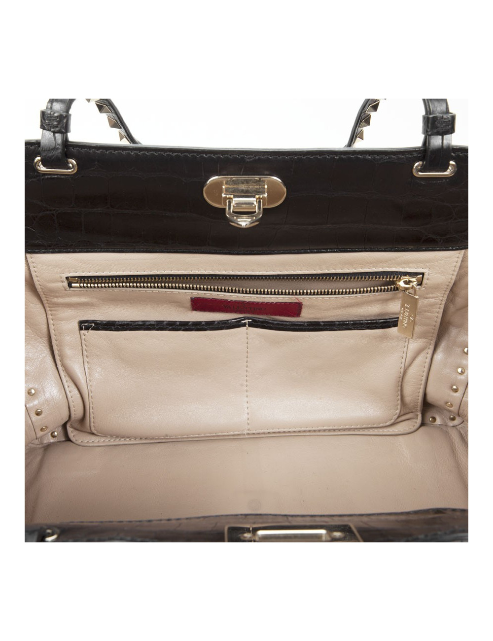 Sac VALENTINO GARAVANI trapèze rockstud crocodile noir