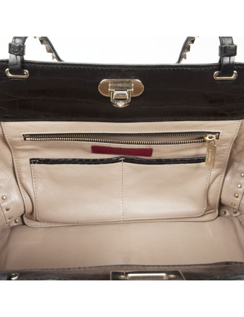 VALENTINO GARAVANI trapeze channeling black crocodile bag