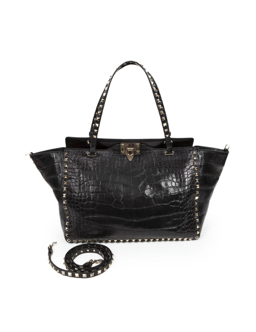 Sac VALENTINO GARAVANI trapèze rockstud crocodile noir