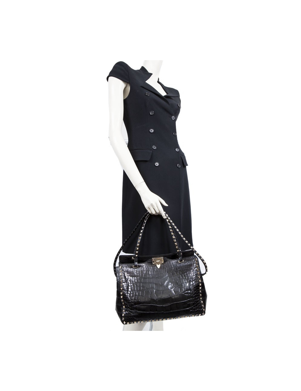 VALENTINO GARAVANI trapeze channeling black crocodile bag