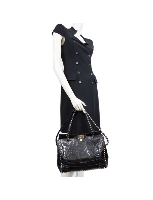 VALENTINO GARAVANI trapeze channeling black crocodile bag