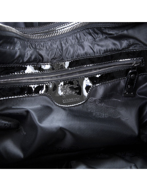 Sac BURBERRY cuir perforé verni noir