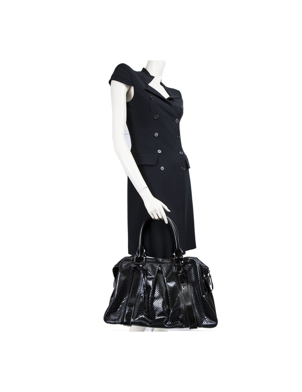 Sac BURBERRY cuir perforé verni noir