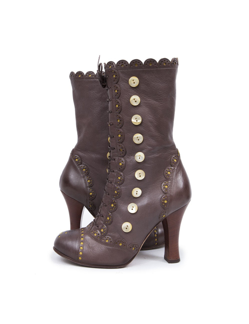 Boots JOHN GALLIANO brown leather mid rose T36, 5