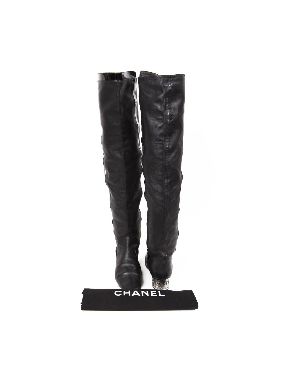 Cuissardes CHANEL T39.5 cuir d'agneau noir