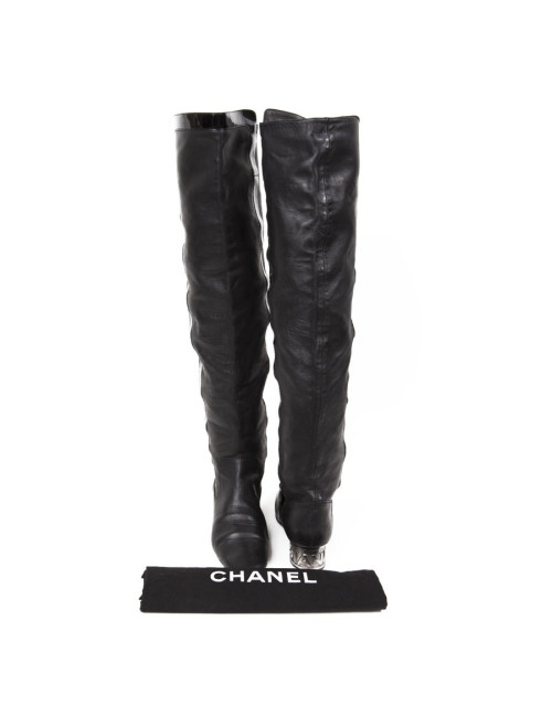 Cuissardes CHANEL T39.5 cuir d'agneau noir