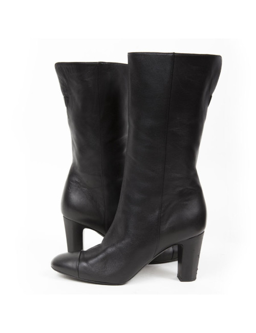 Mi-bottes CHANEL T 40  cuir d'agneau noir