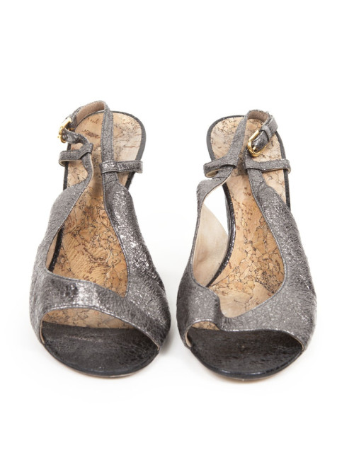 Sandales CHANEL T39 cuir vieilli brillant noir 