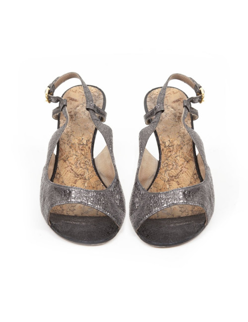 Sandales CHANEL T39 cuir vieilli brillant noir 