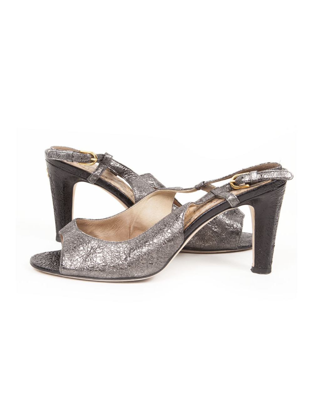 High Sandals CHANEL T39 shiny black aged leather