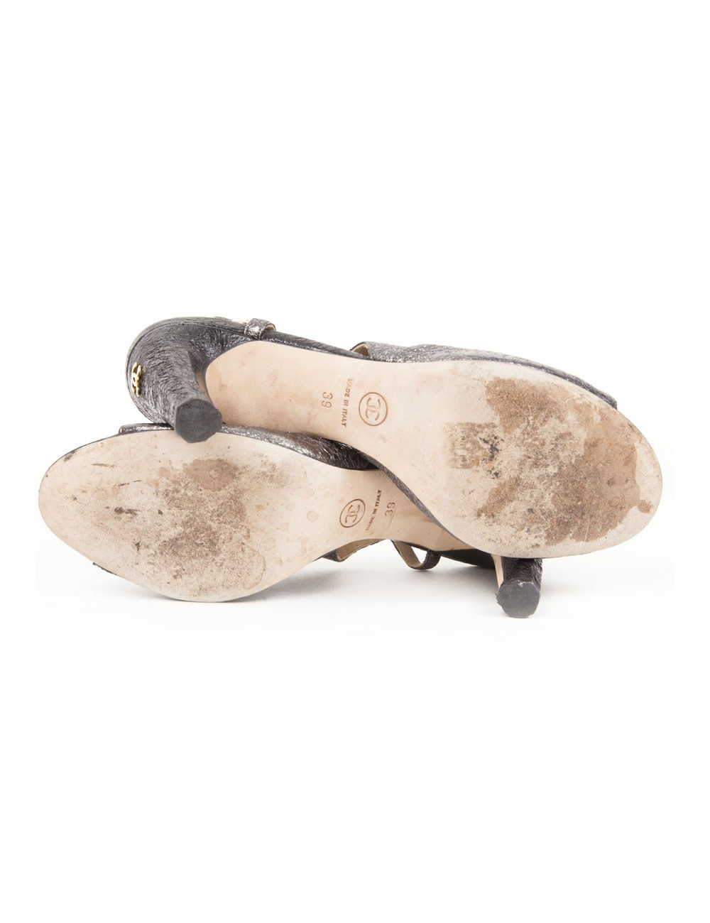 High Sandals CHANEL T39 shiny black aged leather