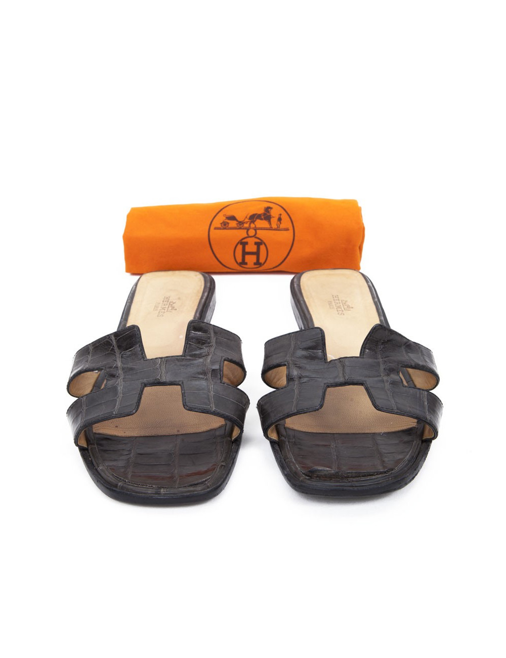 Mules "Oran" HERMES 39 crocodile gris