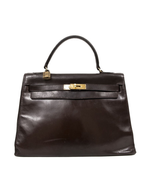 Sac Kelly 32 HERMES cuir box marron 