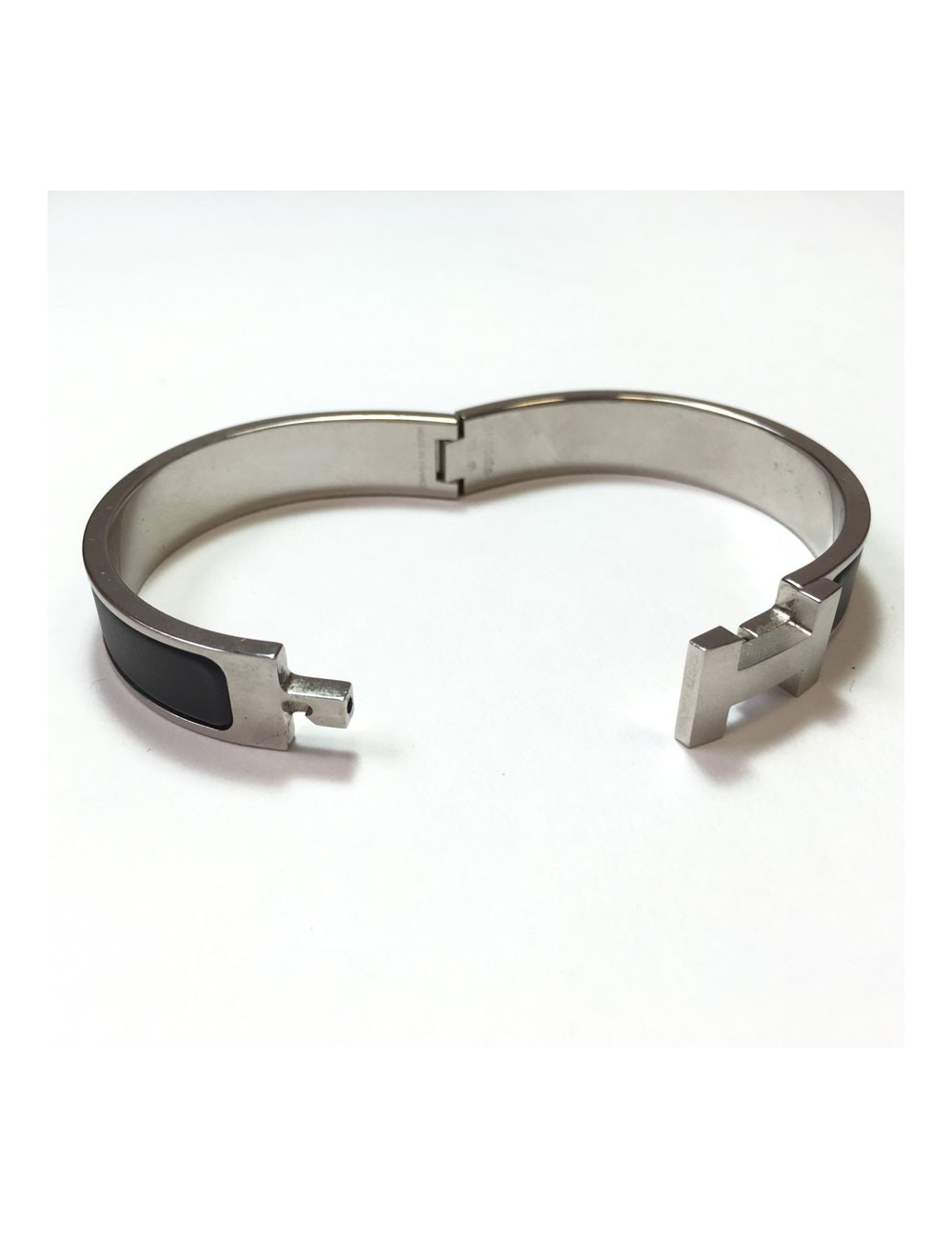 Bracelet Click - Clack: HERMES matte matte black enamel and ring brushed