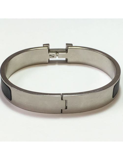 Bracelet Click - Clack: HERMES matte matte black enamel and ring brushed