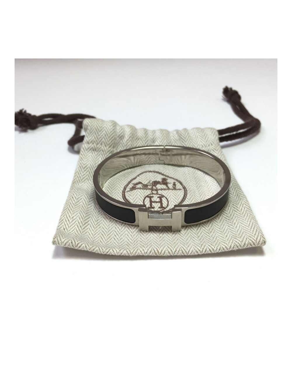 Bracelet Click - Clack: HERMES matte matte black enamel and ring brushed
