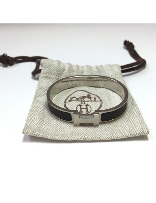 Bracelet Click - Clack: HERMES matte matte black enamel and ring brushed