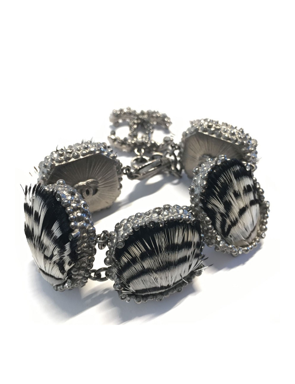 Bracelet CHANEL en plumes et argent