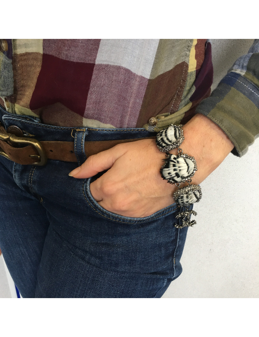 Bracelet CHANEL en plumes et argent