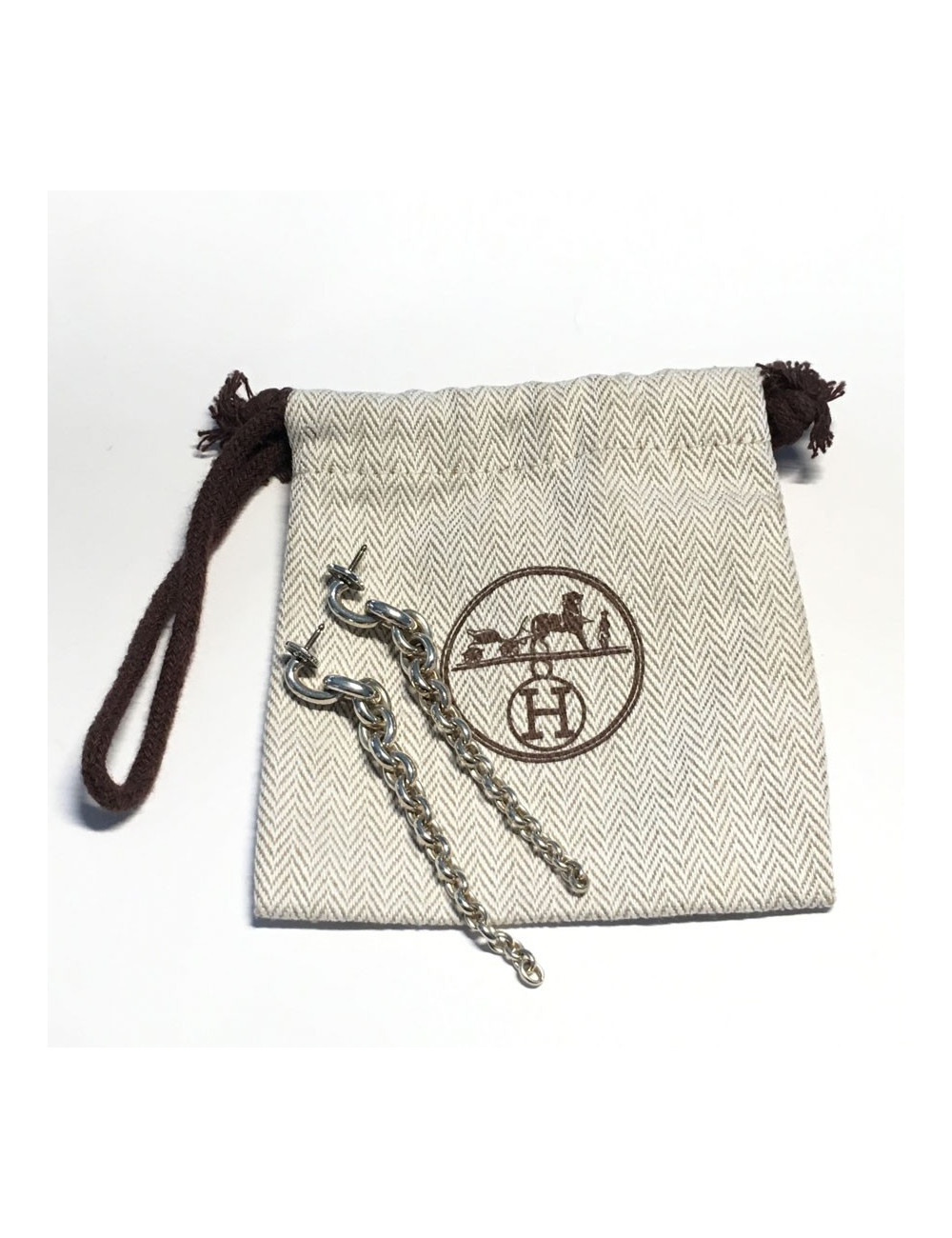 Clous d'oreille HERMES Crescendo pendants en argent massif