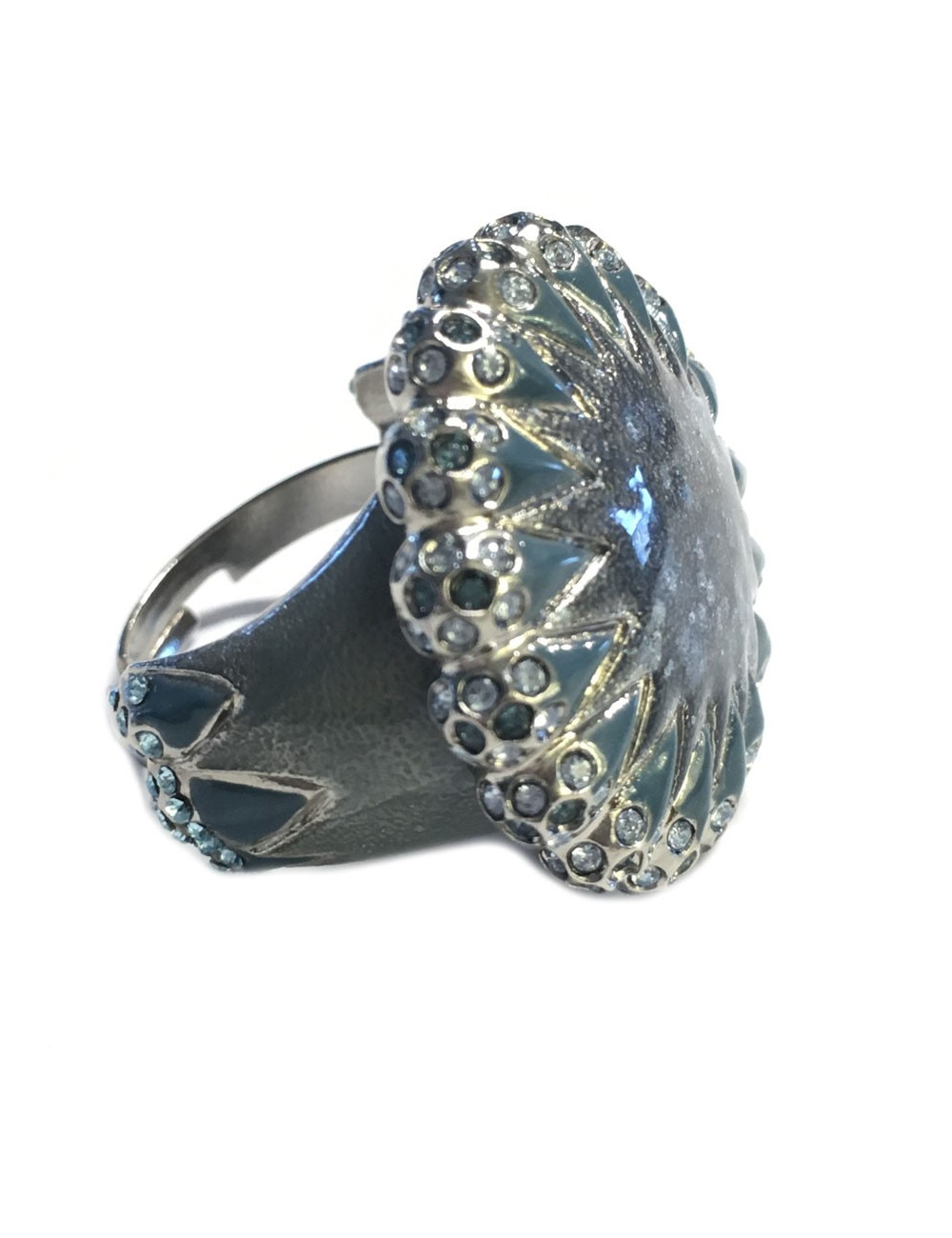 Ring CHANEL couture T51 silver, rhinestone and blue resin