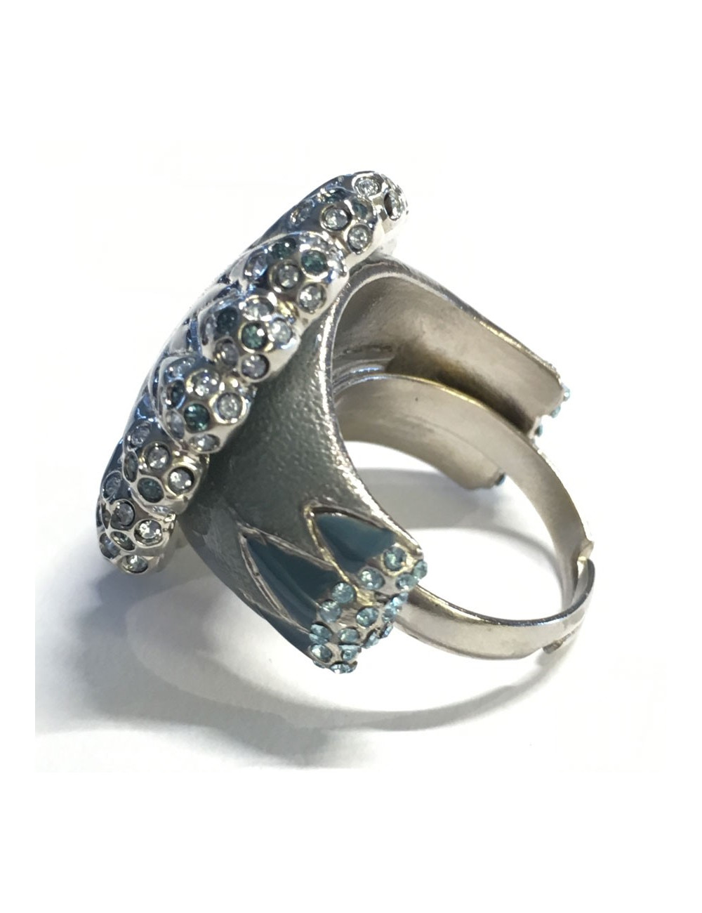 Ring CHANEL couture T51 silver, rhinestone and blue resin