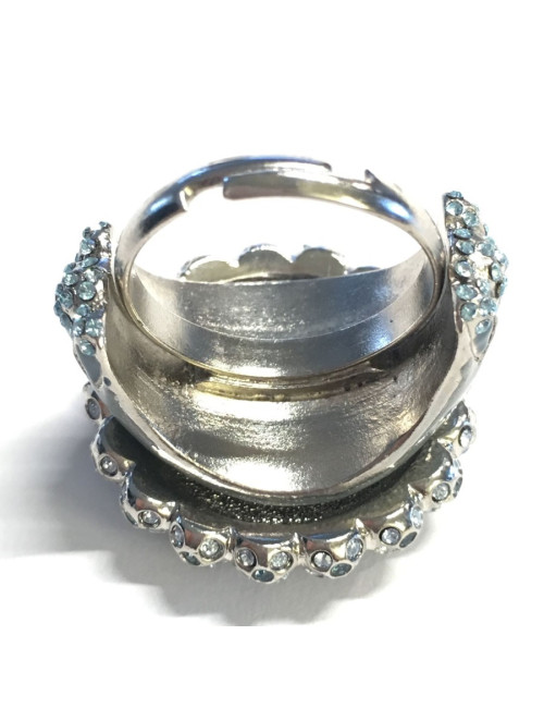 Ring CHANEL couture T51 silver, rhinestone and blue resin