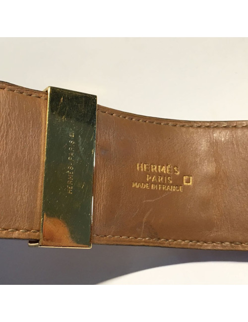 Manchette Médor HERMES en crocodile orange et bijouterie dorée