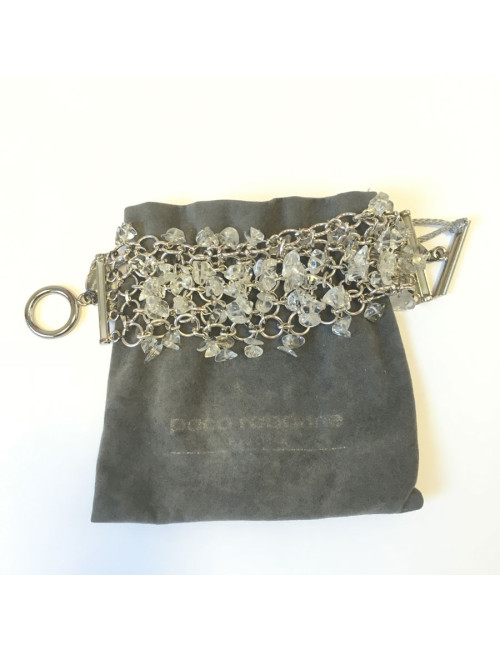 PACO RABANNE bracelet in silver plated metal ring and transparent pendants