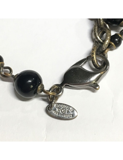 Sautoir CHANEL  CC et perles noires, grises et nacrées