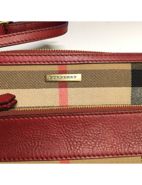 BURBERRY Haymarket Check wallet in canvas and Burgundy leather