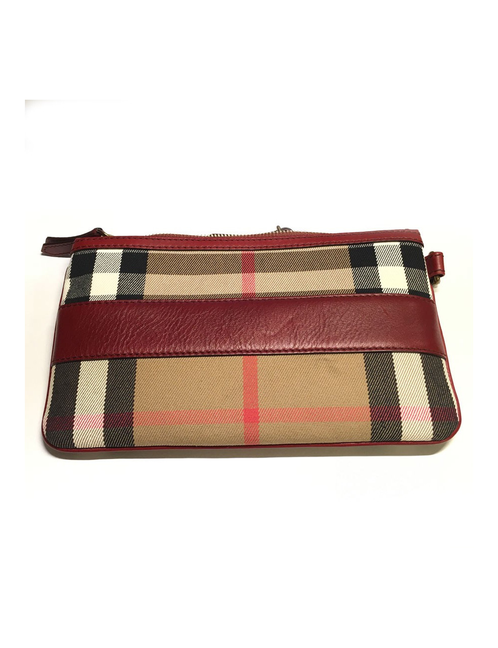 BURBERRY Haymarket Check wallet in canvas and Burgundy leather