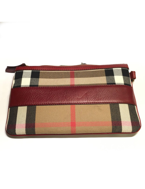 BURBERRY Haymarket Check wallet in canvas and Burgundy leather