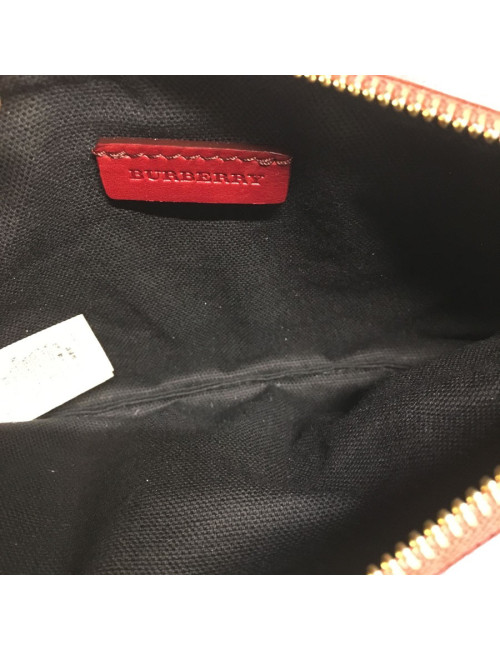 BURBERRY Haymarket Check wallet in canvas and Burgundy leather