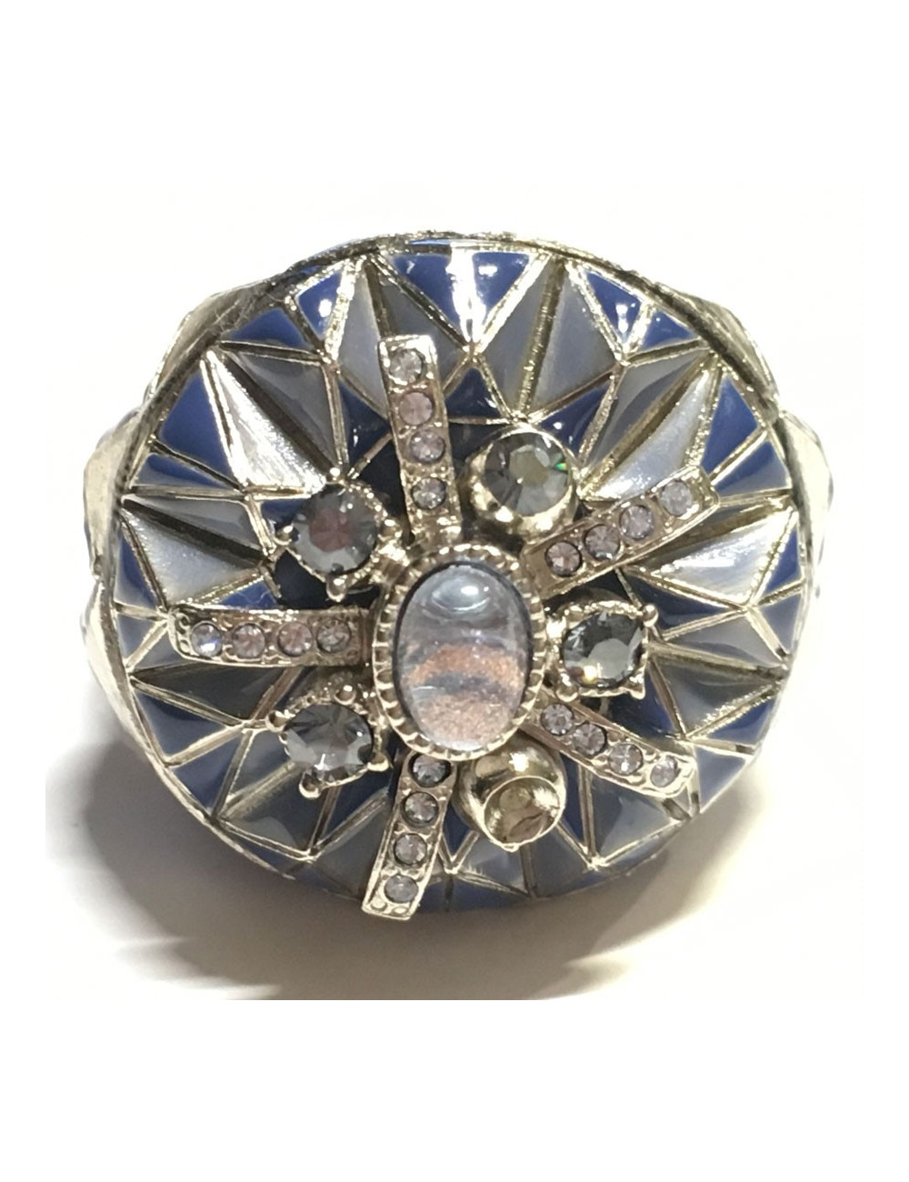 Ring CHANEL couture T56 silver, rhinestones and glitter resin transparent stone