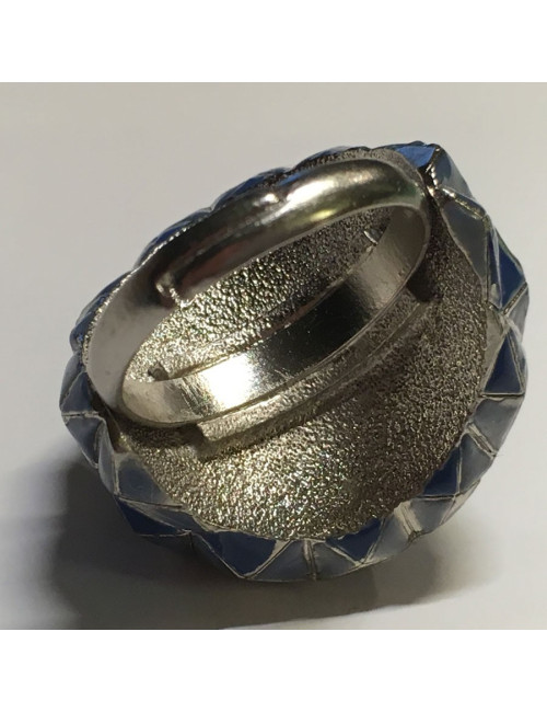 Bague CHANEL haute couture T argentée, strass et pierre transparente en résine pailletée