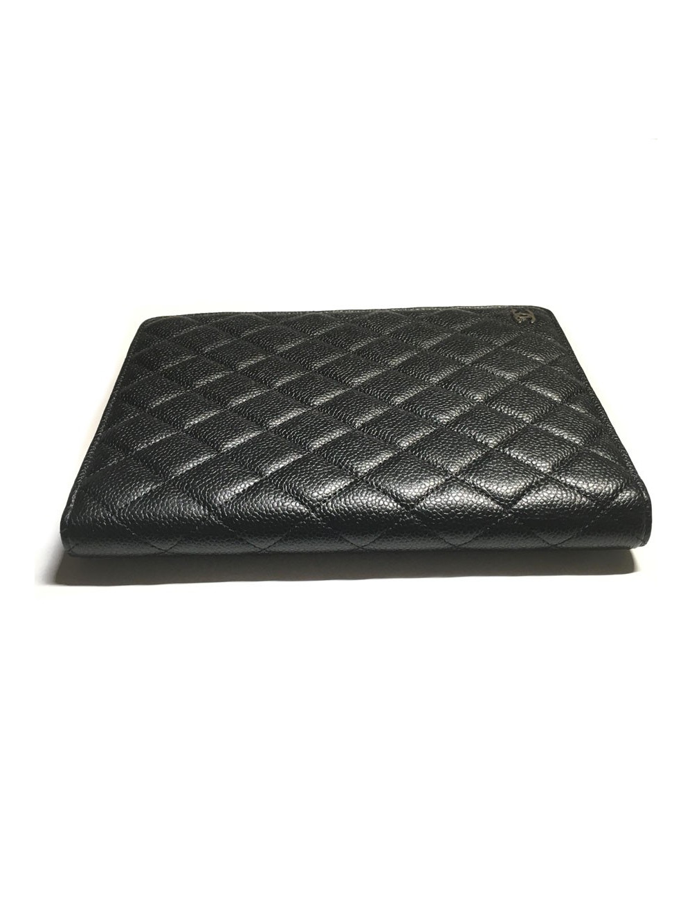 Porte agenda CHANEL en cuir matelassé noir