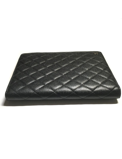 Porte agenda CHANEL en cuir matelassé noir