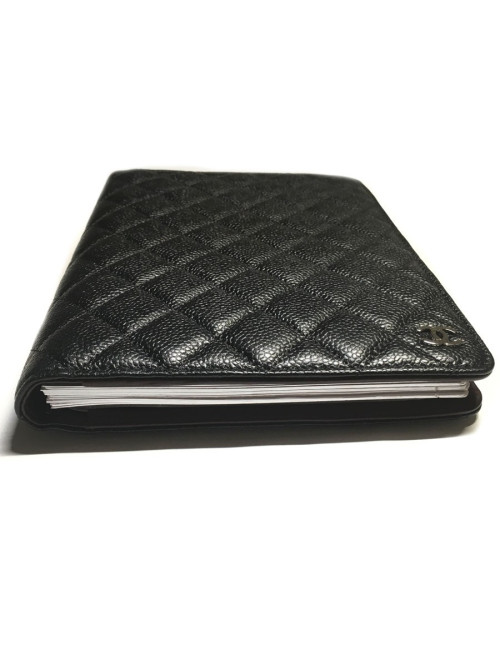 Porte agenda CHANEL en cuir matelassé noir