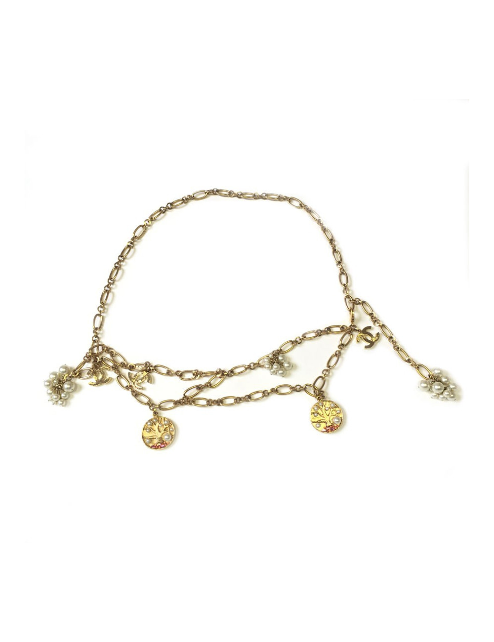 Ceinture sautoir CHANEL chaîne dorée et charms