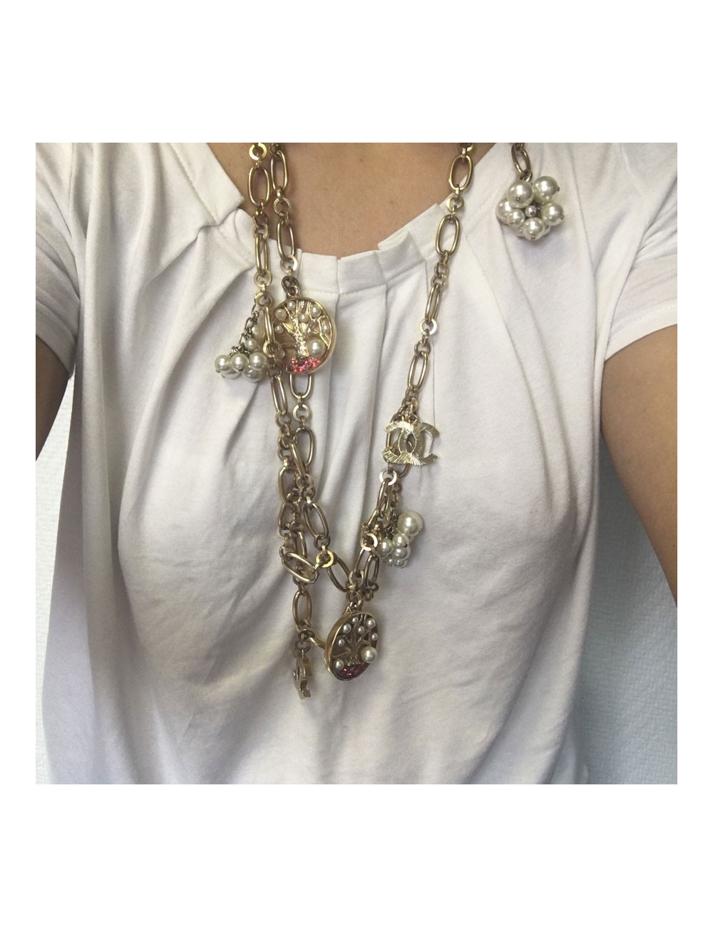 Ceinture sautoir CHANEL chaîne dorée et charms