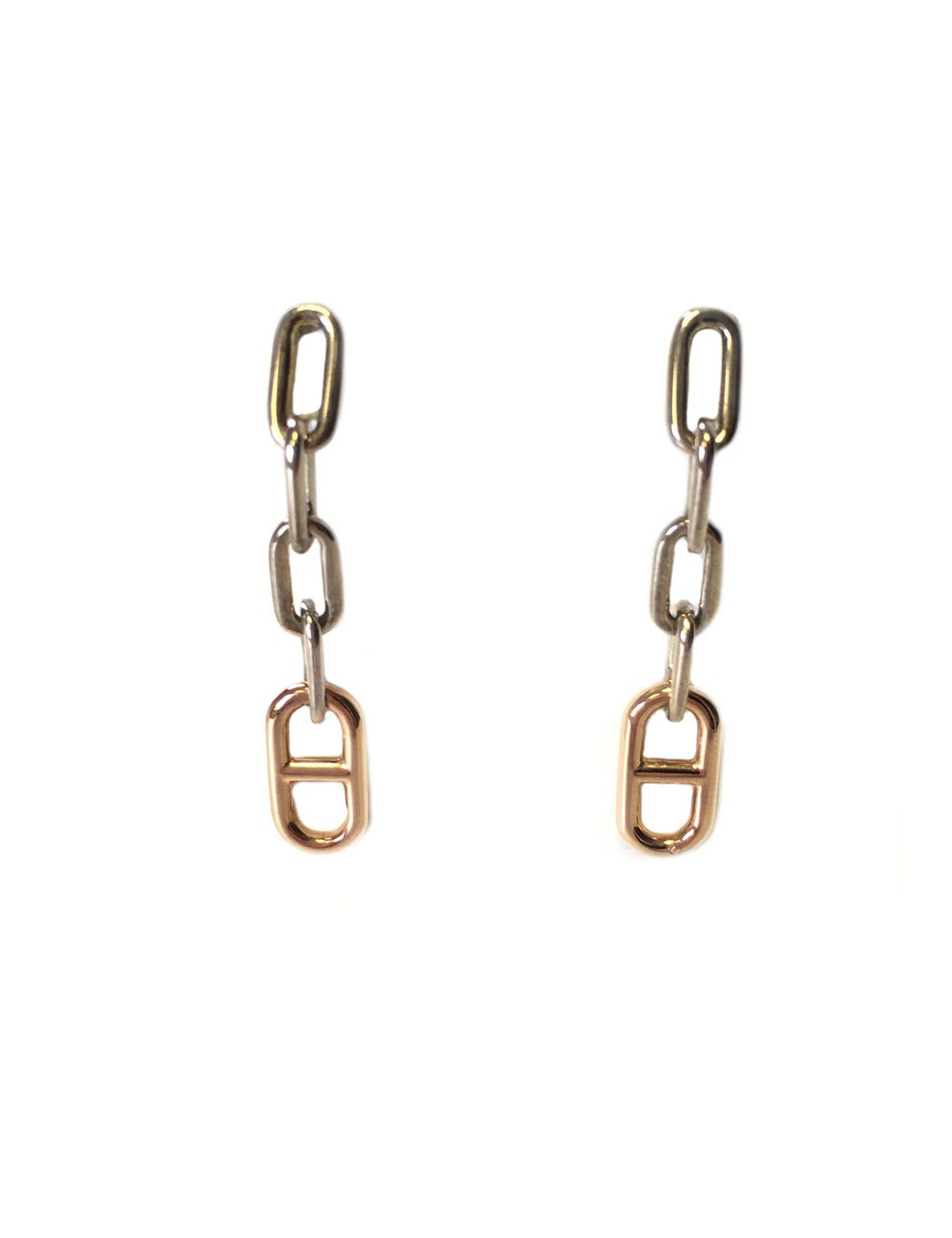 Boucles d'oreille clous HERMES pendants en or et argent