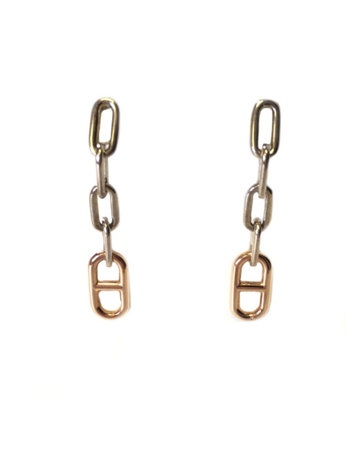 Boucles d'oreille clous HERMES pendants en or et argent