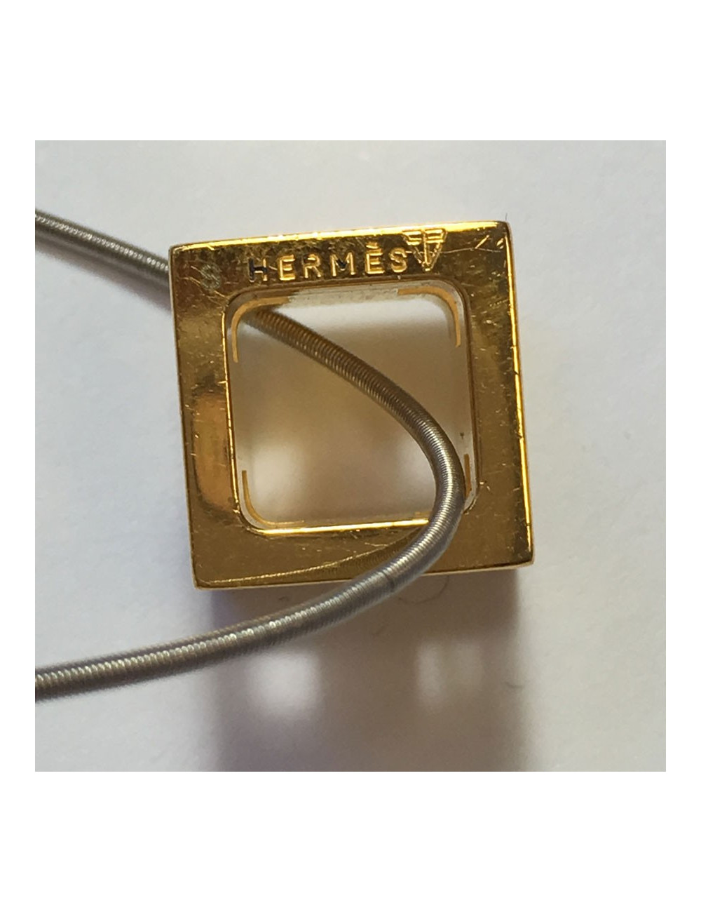 HERMES enamel purple metal cage necklace gold