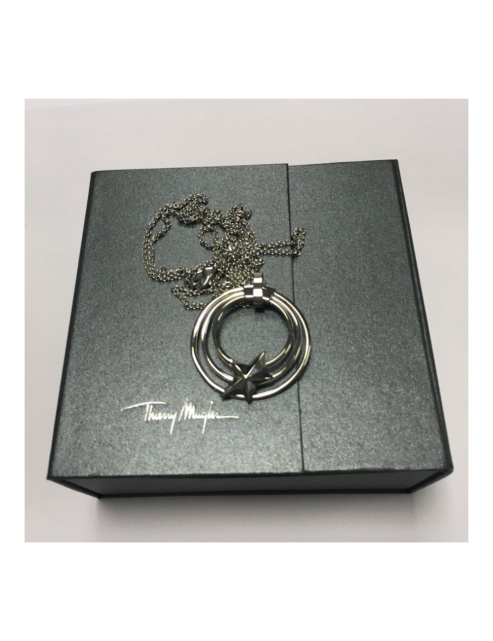 THIERRY MUGLER silver metal pendant necklace