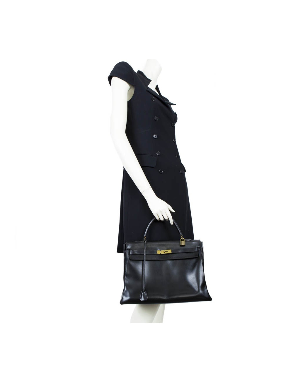 Kelly 35 HERMES cuir box noir Vintage